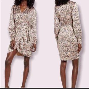 Leith Floral Ditsy Long Sleeve Silky Satin Like Wrap Dress - Size M